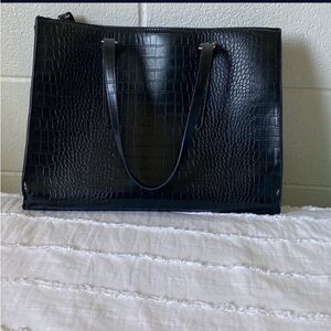 Black faux leather Tote Bag